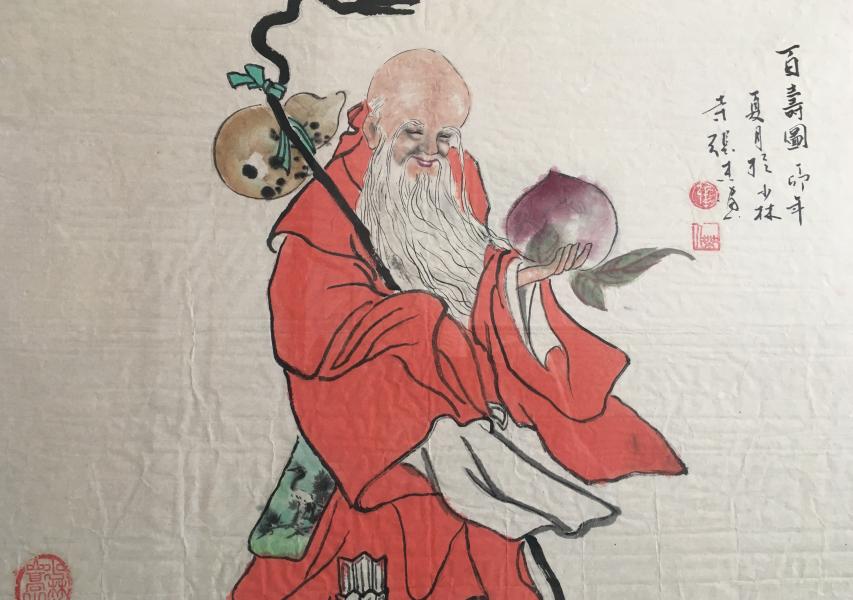 Disegno cinese con pesca