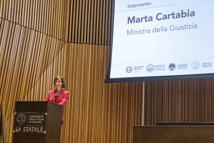L'intervento della Ministra Marta Cartabia nell'Aula Magna della Statale - Foto Marco Riva