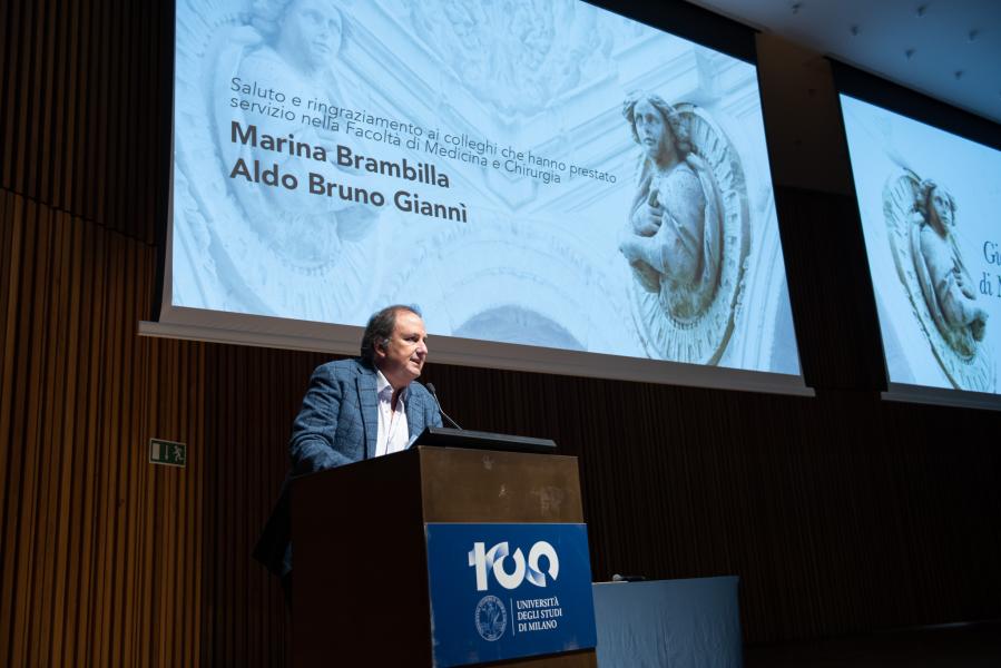 Aldo Bruno Giannì, presidente del comitato di direzione della Facoltà di Medicina e Chirurgia, alla Giornata della Facoltà in aula magna.