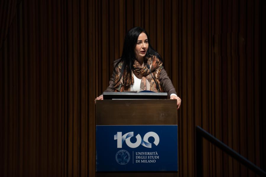 Marina Brambilla, rettrice dell'Università degli Studi di Milano, per il saluto durante la Giornata della Facoltà di Medicina e Chirurgia.