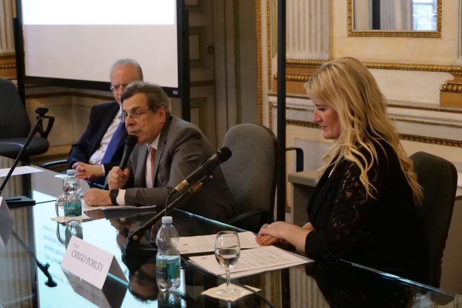Un momento dell'incontro con il prefetto Renato Saccone, il rettore Elio Franzini, Verónica Crego Porley, Console generale dell’Uruguay a Milano